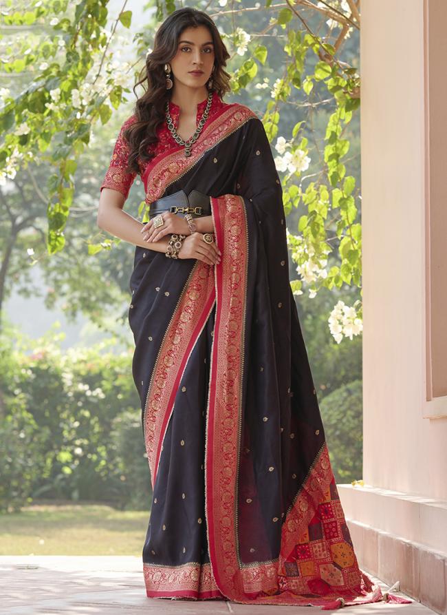 Viscose Black Party Wear Weaving Saree